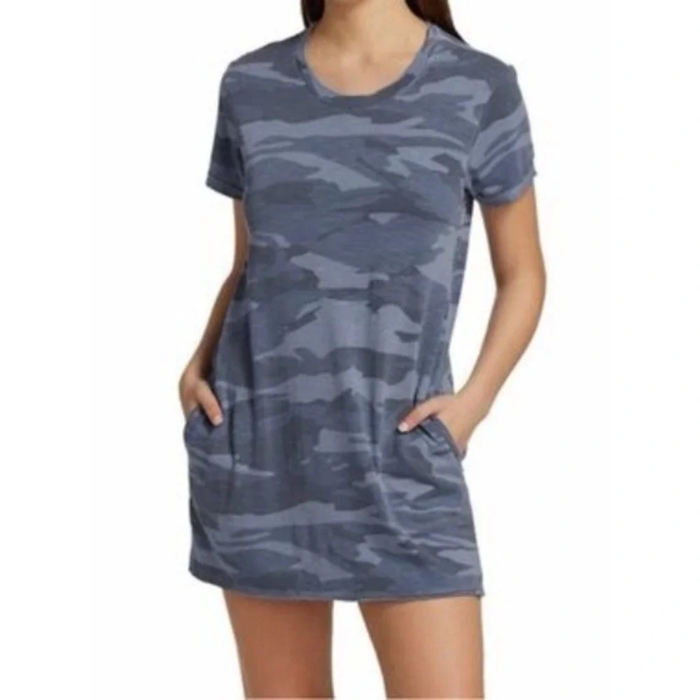 Splendid Blue Camo T-Shirt Dress with Pockets Size Large | $150 Retail - Picture 2 of 9